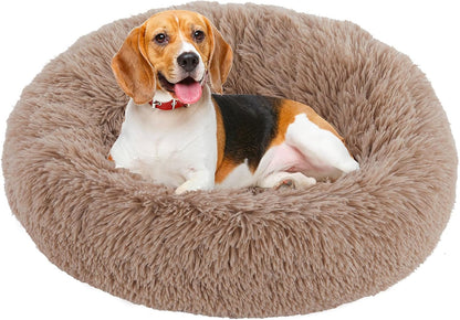 DUMOS 30.7 Inch Donut Dog Bed, Faux Fur Plush, Grey | Machine Washable Cuddler Warming Cozy Fluffy Faux Fur Plush round Pet Bed, Anti-Slip Bed for Indoor Dogs and Cats10