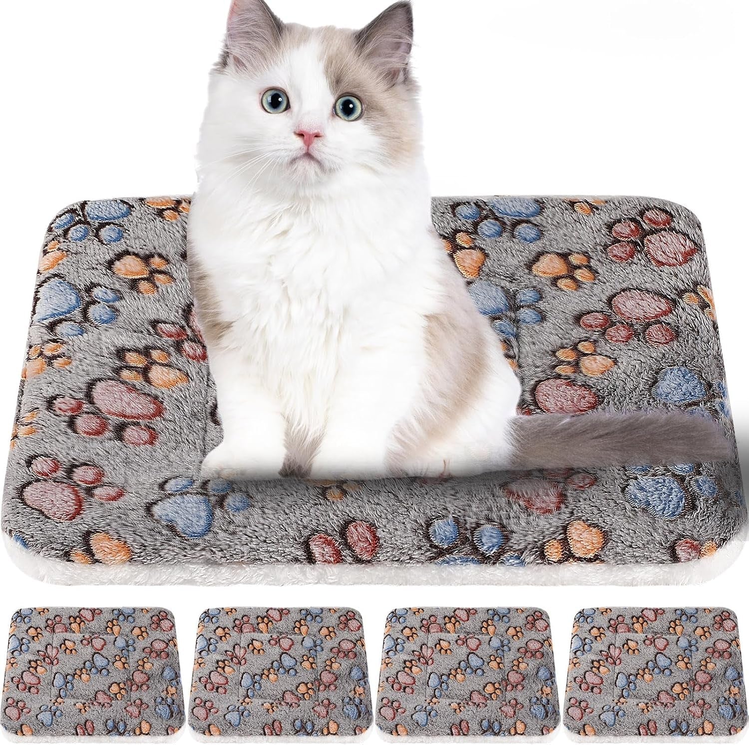 tuanse-4-pack-ultra-soft-dog-cat-bed-mat-small-animal-guinea-pig-bed-with-cute-print-reversible-fleece-dog-crate-kennel-pad-cozy-washable-thickened-hamster-pet-beds-mat13-x-19-inches-light-gray