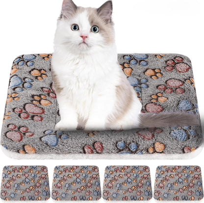 Tuanse 4 Pack Ultra Soft Dog Cat Bed Mat Small Animal Guinea Pig Bed with Cute Print Reversible Fleece Dog Crate Kennel Pad Cozy Washable Thickened Hamster Pet Beds Mat(13 X 19 Inches,Light Gray)11