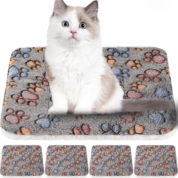 Tuanse 4 Pack Ultra Soft Dog Cat Bed Mat Small Animal Guinea Pig Bed with Cute Print Reversible Fleece Dog Crate Kennel Pad Cozy Washable Thickened Hamster Pet Beds Mat(13 X 19 Inches,Light Gray)11