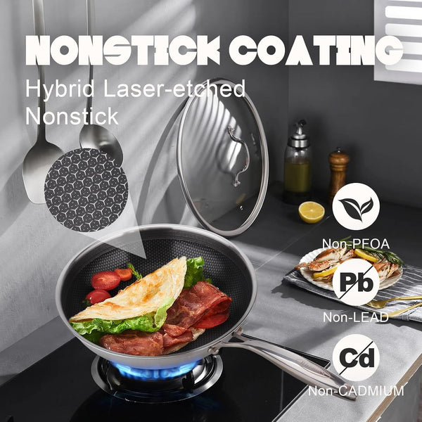 Hybrid Wok, 13 Inch Wok with Lid,Stainless Steel Woks & Stir-Fry Pans Non Stick, PFOA Free Cookware, Dishwasher and Oven Safe, Compatible with Induction8