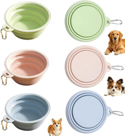 Collapsible Pet Bowl Travel Food Water Bowl(Greenpinkblue) | Food-Grade Silicone, Bpa-Free, Soft & Durable. Collapsible with Carabiner for Travel. Non-Slip Base, Easy to Rinse Clean.1