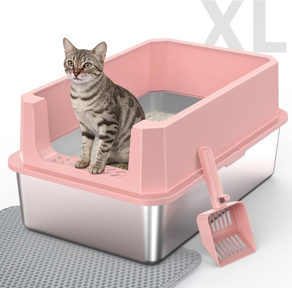 Stainless Steel Litter Box, Extra Large Litter Boxes for Big Cats, Xlarge Metal Cat Litter Box with Lid, Anti-Urine Leakage XL Box with High Sides, Easy Clean, Non-Sticky, Scoop Included8