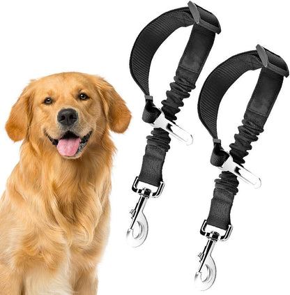 Sungrow Elastic Nylon Dog Seat Belt, 24” - 36”, Adjustable Black Harness, Elastic Tether with Metal Buckles, 2 Pcs per Pack2