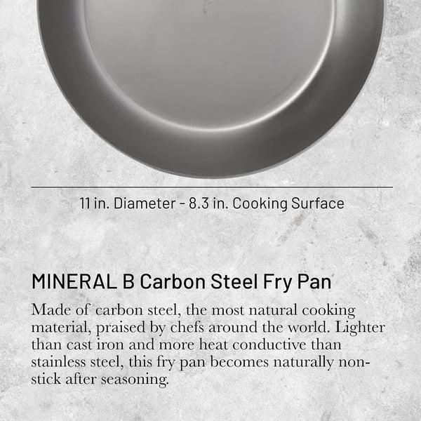MINERAL B Pro Carbon Steel Fry Pan - 11” Diameter, 8.3” Cooking Surface - Ideal for Searing, Sauteing & Reheating - Naturally Non-Stick Finish - Made in France2