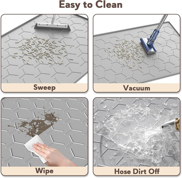 Garoopion Silicone Cat Litter Mat 34×22 Inch, Easy to Clean, Gray | Waterproof Silicone Mat with Raised Edges, Catch Litter, Protect Floor from Urine, Multi-Use for Dog/Sink/Kitchen/Boots5