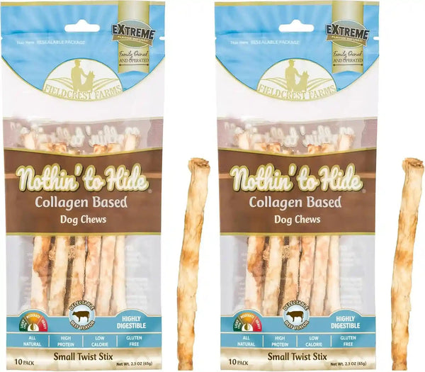 Fieldcrest Farms Nothin' to Hide Twist Stix, Beef Flavor, Easily Digestible, Supports Skin, Coat, Joints & Muscles, for Moderate Chewers under 15Lbs, 50 Pieces23