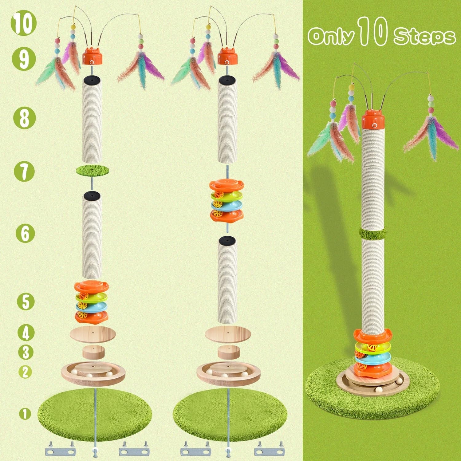 yaruomy-tall-cat-scratching-post-40-cat-scratcher-tree-cat-toys-for-indoor-cats-with-cat-toys-4-tier-roller-track-automatically-rotating-cat-teaser-wand-hanging-balls-for-kittens-adults-cats
