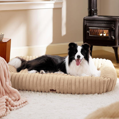 Bedsure Comfyfleece™ Cute Dog Bed for Small Medium Dogs Washable,25In Cream | Furry Puppy Beds,Square Rectangle Orthopedic Corduroy Aesthetic Pet Beds,Removable Zipper Cover,Non-Slip Bottom,Up to 15 Lbs37