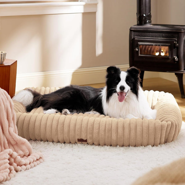 Bedsure Comfyfleece™ Cute Dog Bed for Small Medium Dogs Washable,25In Cream | Furry Puppy Beds,Square Rectangle Orthopedic Corduroy Aesthetic Pet Beds,Removable Zipper Cover,Non-Slip Bottom,Up to 15 Lbs37