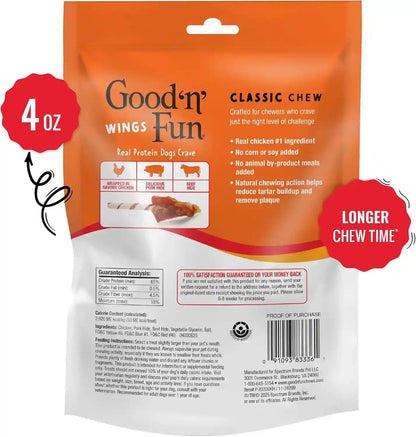 Good 'N' Fun Wings Long-Lasting Dog Treat, with Real Proteins, Premium Chicken and Beef Hide, Supports Dental Health, Mental Stimulation, 4 Oz2