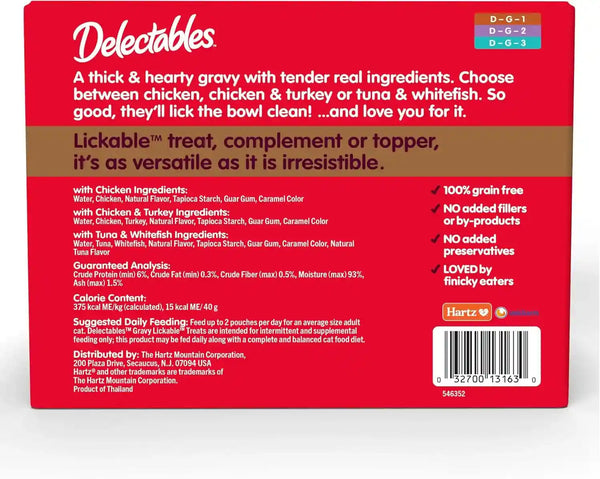 Delectables Lickable Treat Gravy Variety Wet Cat Treat & Food Topper, Food Topper, Hydrating, Grain-Free, No Fillers, No By-Products, No Added Preservatives, 1.4Oz Pouch, 30 Pack8