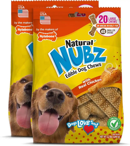 Nylabone Nubz Natural Dog Treats Made with Real Chicken, Large, 40 Count | Long Lasting Dog Chews, Made in the USA, Limited Ingredients, Highly Digestible, Dog Dental Treats for Large Dogs 30+ Lbs1