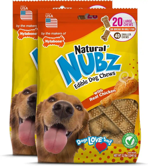 Nylabone Nubz Natural Dog Treats Made with Real Chicken, Large, 40 Count | Long Lasting Dog Chews, Made in the USA, Limited Ingredients, Highly Digestible, Dog Dental Treats for Large Dogs 30+ Lbs1