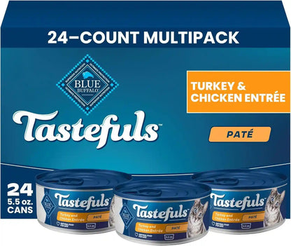 Blue Buffalo Tastefuls Wet Cat Food Paté Variety Pack (Chicken, Turkey & Chicken, Ocean Fish & Tuna) for Adult Cats, Made with Natural Ingredients, 5.5-Oz. Each (24 Cans)20