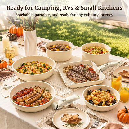 21Pcs Nonstick Pots and Pans Set with Detachable Handles, Oven Safe | Stackable Granite Cookware Set for Rvs, Camping, Induction Compatible, Non-Toxic Pfoa/Pfos-Free9