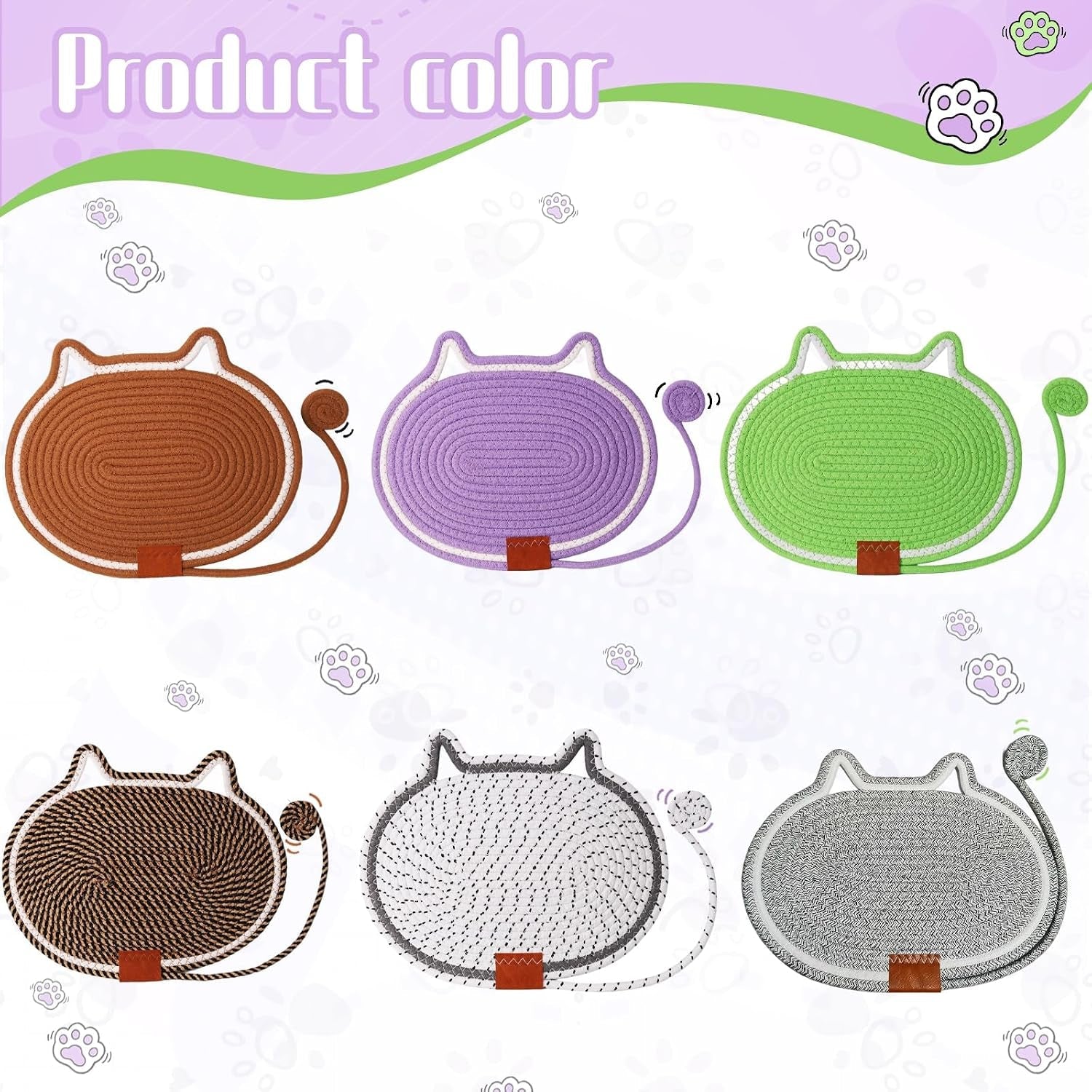 2-pc-cat-scratcher-mat-natural-cotton-rope-oval-horizontal-scratch-pad-11x13-7-with-dangling-ball-toy-cat-ear-design-furniture-protector-for-floor-wall-durable-handmade-balck-2-pc