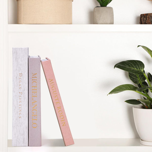 3 Pack Linen Decorative Books for Home Decor Coffee Table Book Boxes | Modern Linen, Ivory, Pink Tones with Hollow Design Chic Storage Box Keepsakes in 3 Sizes for Gifts, Shelves, Living Rooms9