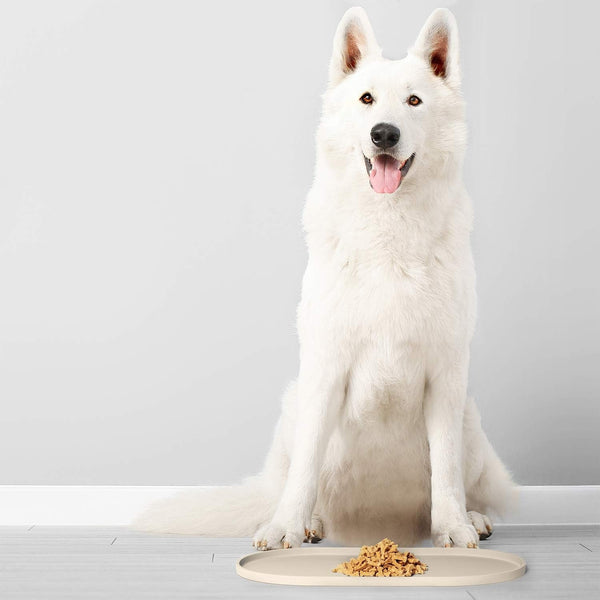 Dogbuddy Dog Food Mat - Waterproof Dog Bowl Mat, Silicone Pet Mat for Food and Water Bowls, Nonslip Pet Feeding Mat with Edges, Dogs Food Mats for Floors, Puppy Supplies (Small, White Sand)8