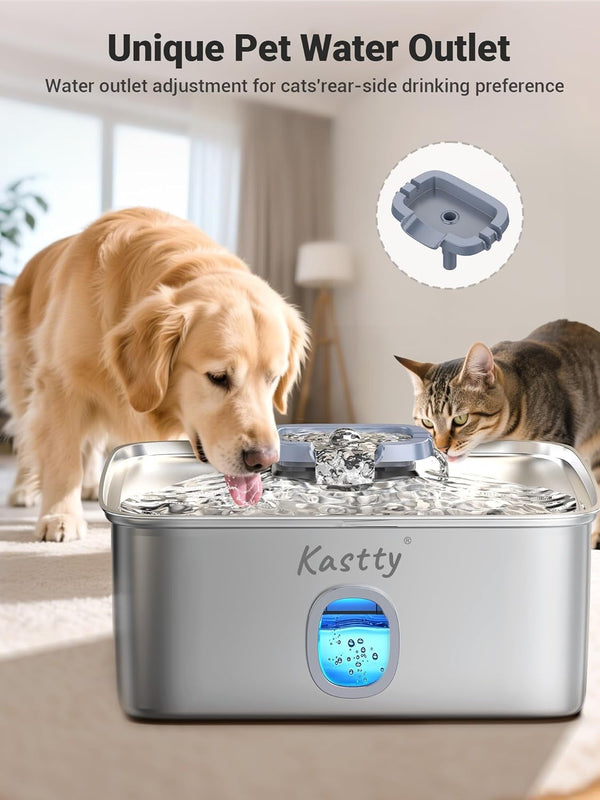 Kastty 4 Gal/15L Stainless Steel Dog Water Fountain for Large Dogs | Dog Water Bowl Dispenser Triple Filtration,Ultra Quiet Automatic Pet Water Fountain with Water Level Window&Led Light(Fs76)7