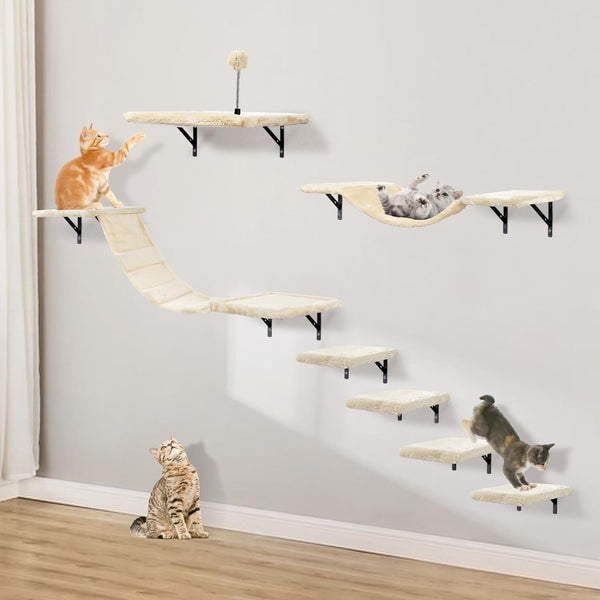 Cat Wall Shelves, Space-Saving Wall-Mounted Cat Climbing Set for Large Cats | Multi-Level Climbing System, Wall Furniture, Bed, Steps, Hammock, Wall Scratcher, Indoor Cat 40 Lbs Small Place Corner Room11