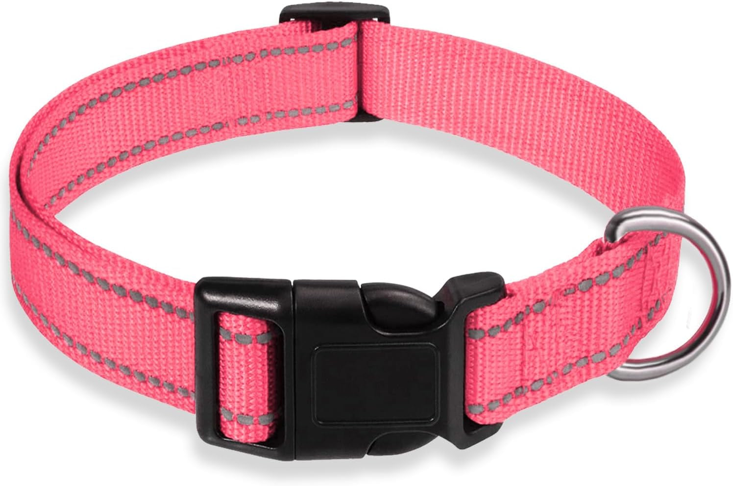 reflective-dog-collar-with-buckle-adjustable-safety-nylon-collars-for-small-medium-large-dogs-pink-m-breathable-nylon-collars-for-small-medium-large-dogs-no-chafing-on-walks-and-outdoor-hikes-metal-d-ring-night-safety