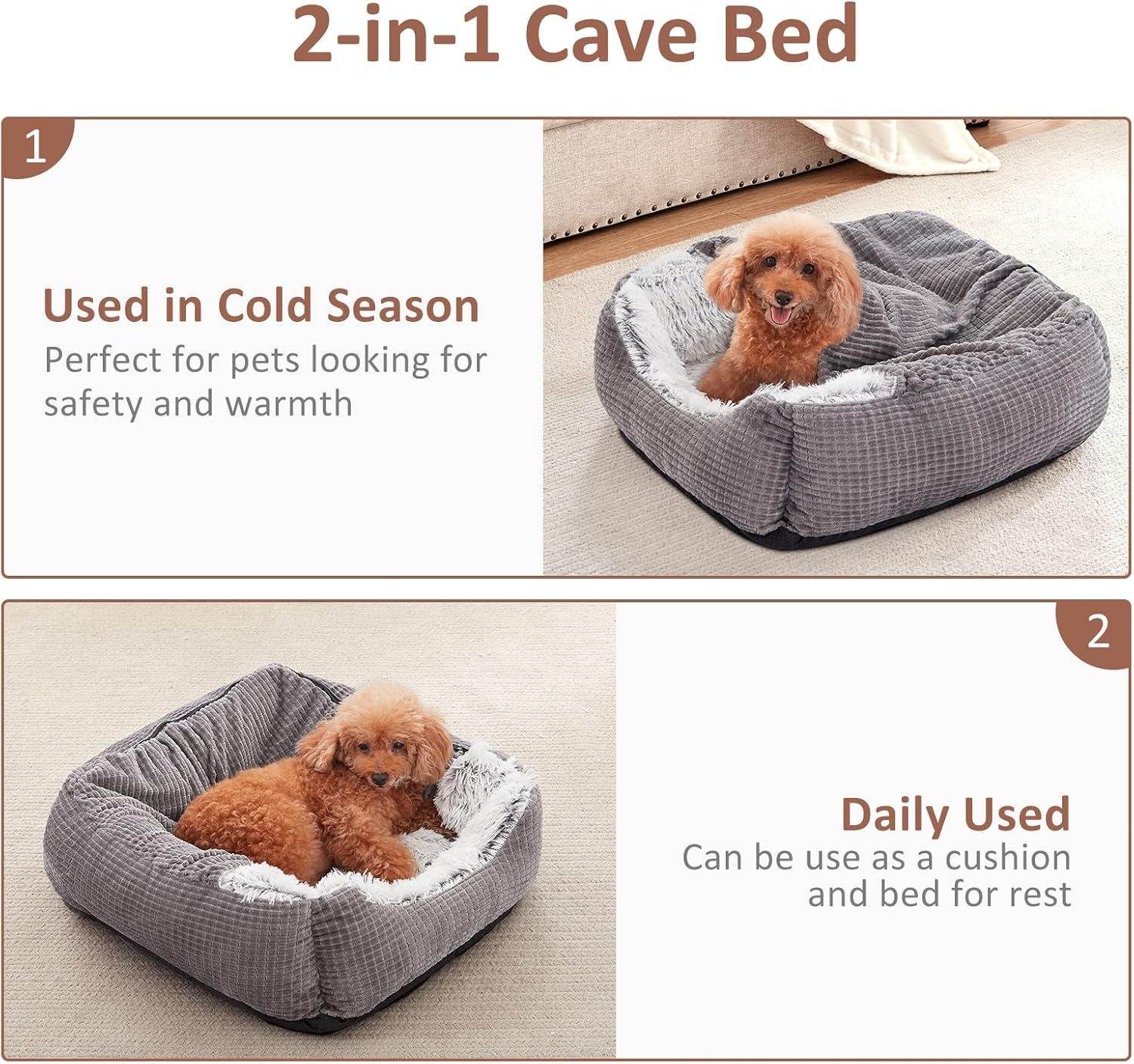 mixjoy-dog-beds-for-small-dogs-rectangle-cave-hooded-blanket-puppy-bed-luxury-orthopedic-cat-beds-for-indoor-cats-warmth-and-machine-washable-20-inches-grey