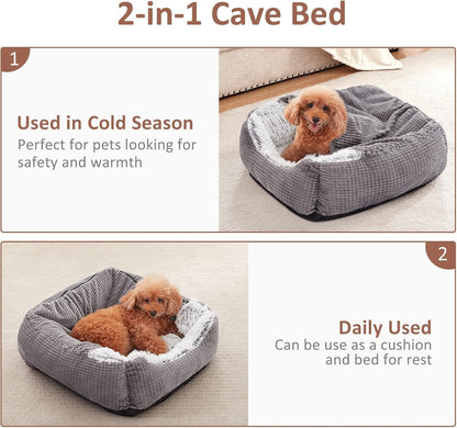 MIXJOY Dog Beds for Small Dogs, Rectangle Cave Hooded Blanket Puppy Bed, Luxury Orthopedic Cat Beds for Indoor Cats, Warmth and Machine Washable (20 Inches, Grey)4
