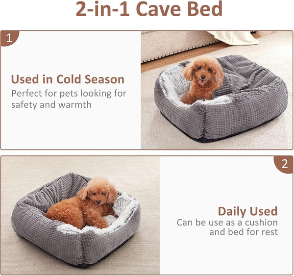 MIXJOY Dog Beds for Small Dogs, Rectangle Cave Hooded Blanket Puppy Bed, Luxury Orthopedic Cat Beds for Indoor Cats, Warmth and Machine Washable (20 Inches, Grey)4
