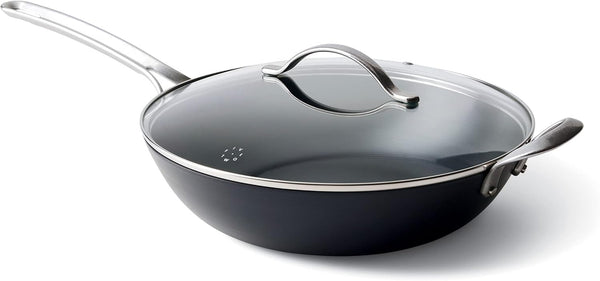 X Food 52 Five Two Essentials: Carbon Steel 12" Wok with Foldable Rack, Pfas-Free, Multi Clad, Induction, Dishwasher Safe, Oven Safe, Black1