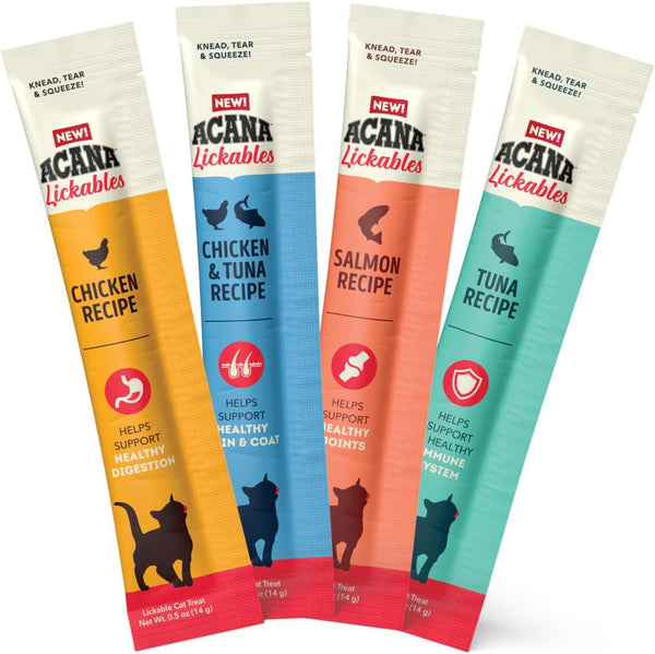ACANA Lickables Cat Treats Variety Pack .5Oz. Tubes (8 Ct., 2 of Each) | High Protein, Skin & Coat, Immune Support10