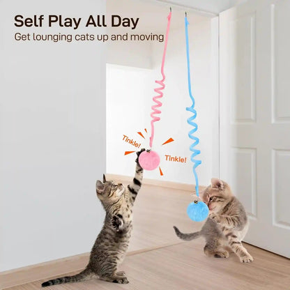 Potaroma Hanging Fluffy Cat Catnip Ball Toys 3 Pcs with Bell, Interactive Cat Teaser Retractable Toys Indoor Kitten Play Chase Exercise Physical Stimulation | Cat Teaser, Retractable Toys Indoor Kitten Play Chase Exercise Physical Stimulation2