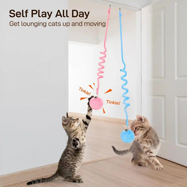 Potaroma Hanging Fluffy Cat Catnip Ball Toys 3 Pcs with Bell, Interactive Cat Teaser Retractable Toys Indoor Kitten Play Chase Exercise Physical Stimulation | Cat Teaser, Retractable Toys Indoor Kitten Play Chase Exercise Physical Stimulation2