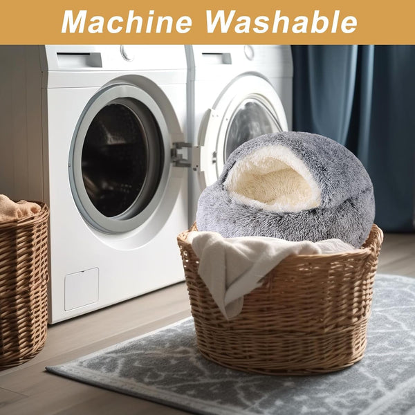 Hooded Dog Bed for Small Dogs, Nest Dog Beds, Washable Cute Cat Cave Bed, Cozy Nook Pet Bed for Dogs or Cats, Anti-Slip Puppy Bed Fits up to 22 Lbs Pets(Grey, 20" X 20")6