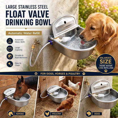 Tessco for You 2 Pack 1.2 Gallon Automatic Horse Water Bowl Large, Stainless Steel Dog Waterer Dispenser with Float Valve, Automatic Animal Waterer for Dog Chicken Pig Cattle Goat Farm, 4.5L/152 Oz5