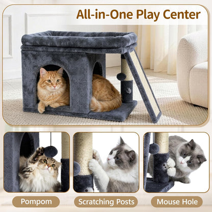 Cat Tree Tower Bed with Scratching Post for Indoor Cats, Dark Gray | Modern Heavy Duty Sturdy Small Condo Equipped with Platform Perch & Hideout, Ideal Rest Climb Area for Kittens Large Cats5