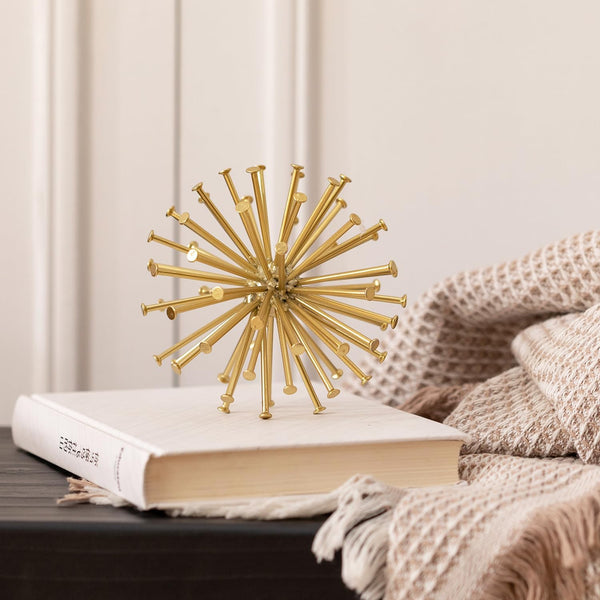 4.5” Metal Spike Sphere Tabletop Decor, Gold Geometric Decorative Ball | Abstract Gold Sculpture Table Decorations for Home, Metal Art Decor Orb for Living Room Bedroom Office6