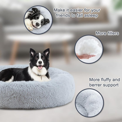ELSKER&HOME 39'' Donut Dog Bed, Calming Dog Bed for Large Sized Dog | Washable, Warming Soft, for Large Dogs, Anti-Anxiety Fluffy Plush Cushion, Fits up to 120 Lbs Pets4