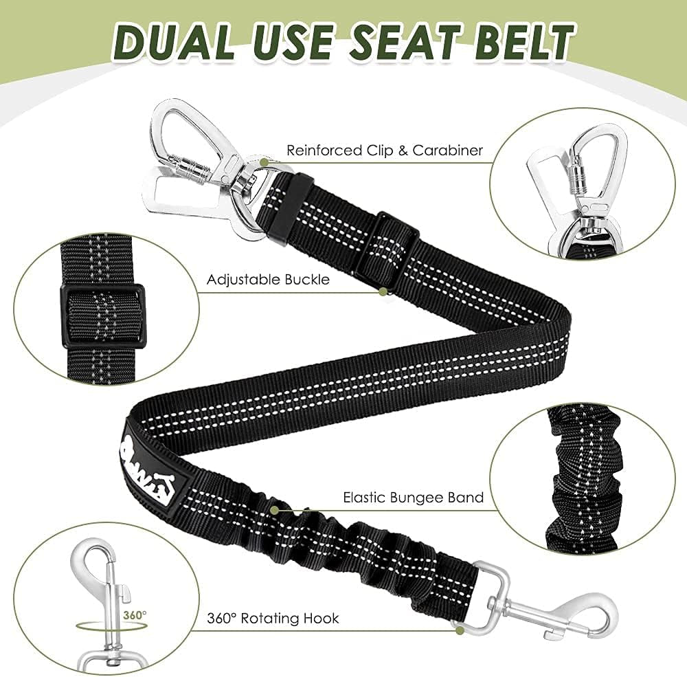 slowton-dog-seatbelt-2-pack-dog-seat-belt-car-leash-adjustable-elastic-bungee-buffer-heavy-duty-nylon-reflective-pet-safety-tether-connect-to-dog-harness-for-travel-riding-in-vehicle-daul-clip-b