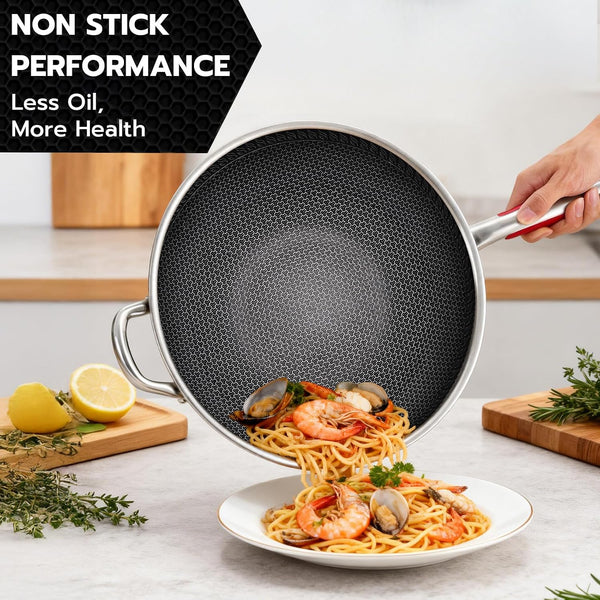 12.6-Inch Stainless Steel Wok Pan with Glass Lid - Tri-Ply Nonstick Wok & Stir-Fry Pan, PFOA Free Uncoated Cookware for All Cooktops, Induction Compatible, Flat Bottom6
