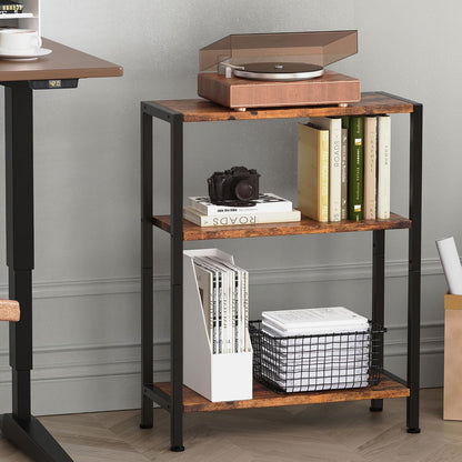 3-Tier Side Table, Small End Table, Sofa Side Table for Narrow Spaces, Slim End Table, Nightstand Table, for Living Room Bedroom Office, Rustic Brown5