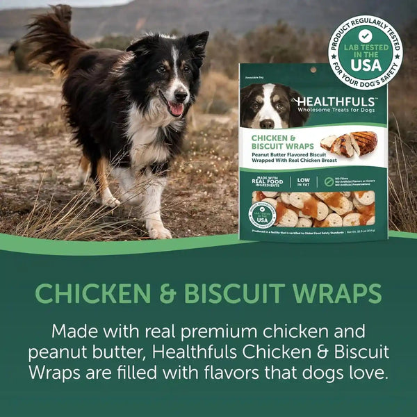 HEALTHFULS Chicken & Peanut Butter Healthy Dog Treats – High-Protein, Low-Fat, Biscuit Wraps with Real Peanut Butter – 16 Oz3