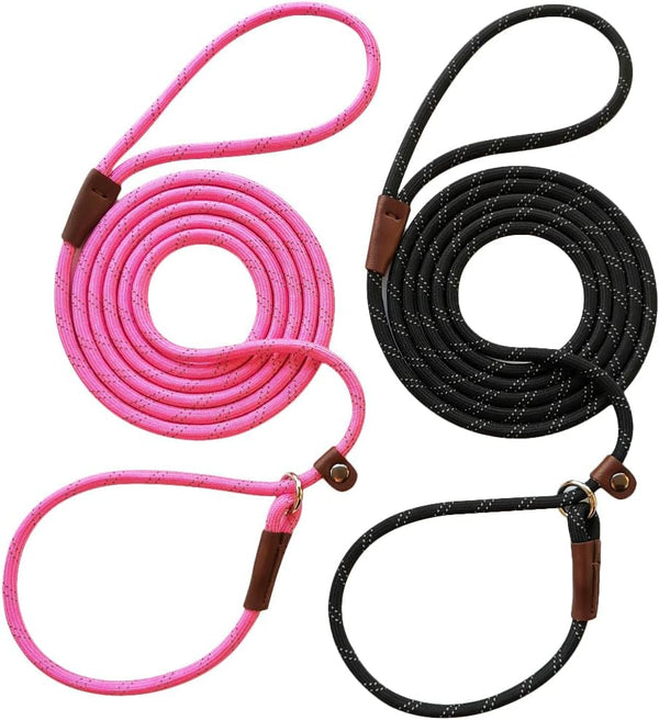 Wyuze 8FT Slip Lead Dog Leash Adjustable Slip Collar Puppy Training Lead | 2 Pack 1/3" Reflective Rope Leash, Lightweight Easy Use for Small Medium Dogs, No-Pull Walking, Black Orange12