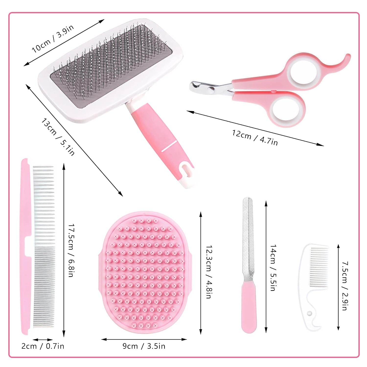 small-animal-pet-grooming-kit-with-pet-shedding-slicker-brush-bath-massage-glove-pet-grooming-comb-nail-clipper-trimmer-for-rabbit-puppy-kitten-guinea-pig-hamster-ferret-pink
