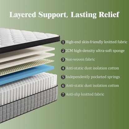12-Inch Twin Mattress,Memory Foam and Spring Hybrid Mattress, Medium Firmness, Lumbar Support, Suitable for Home Bedrooms and Hotels, Boxed, with Pressure Relief and Sound Insulation Features5