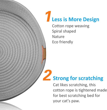 Cat Bed Basket Nest round Cotton Rope Woven Warm Medium,Pet Sleeping Bed House Cute Fun Scratcher Scratching Scratch Mat Pad for Puppy Small Dogs Indoor Play Eco Washable Winter Summer (Gray)3