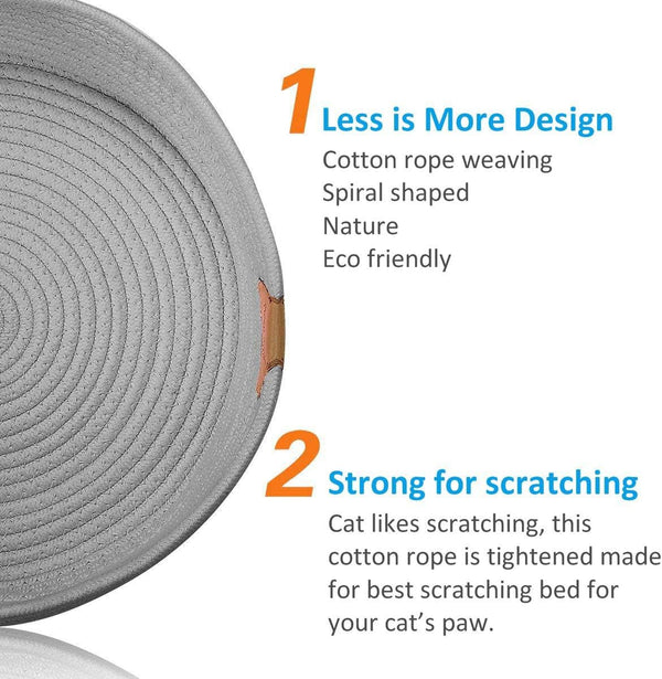 Cat Bed Basket Nest round Cotton Rope Woven Warm Medium,Pet Sleeping Bed House Cute Fun Scratcher Scratching Scratch Mat Pad for Puppy Small Dogs Indoor Play Eco Washable Winter Summer (Gray)3