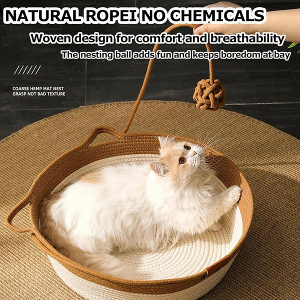Instinct Basket, Stimuli Handwoven Cat Basket for Cats, Large | round Boho Cat Bed, Cotton Rope Weave, Scratchable & Breathable, Reduces Bed Rejection for Cats3