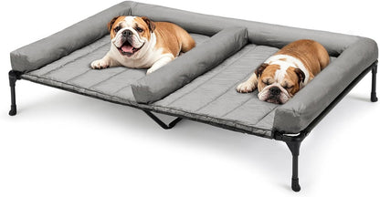 Veehoo Elevated Dog Bed for 2 Dogs, Cooling Raised Dog Bed with Bolster Mat | Outdoor Double Dog Bed with Removable Waterproof Cushion, Breathable Mesh, Non-Slip Feet for Outdoor & Indoor, 49", Brown11