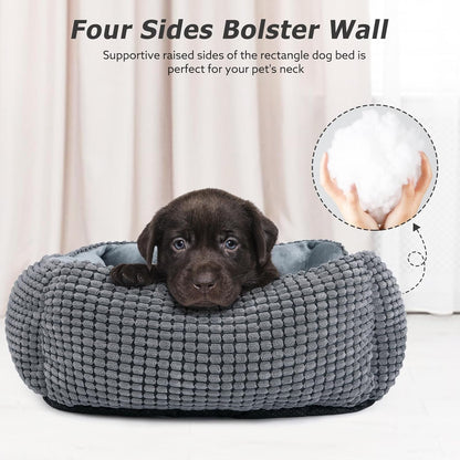 MIXJOY Dog Bed for Large Medium Small Dogs, Rectangle Washable Sleeping Puppy Bed, Soft Calming Cat Beds for Indoor Cats, Orthopedic Pet Sofa Bed, Anti-Slip Bottom with Multiple Size (20'', Grey)3